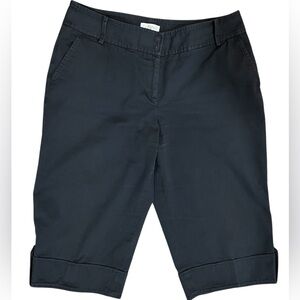 LOFT Marisa Wide Leg Cotton Bermuda Long Shorts Black Size 10